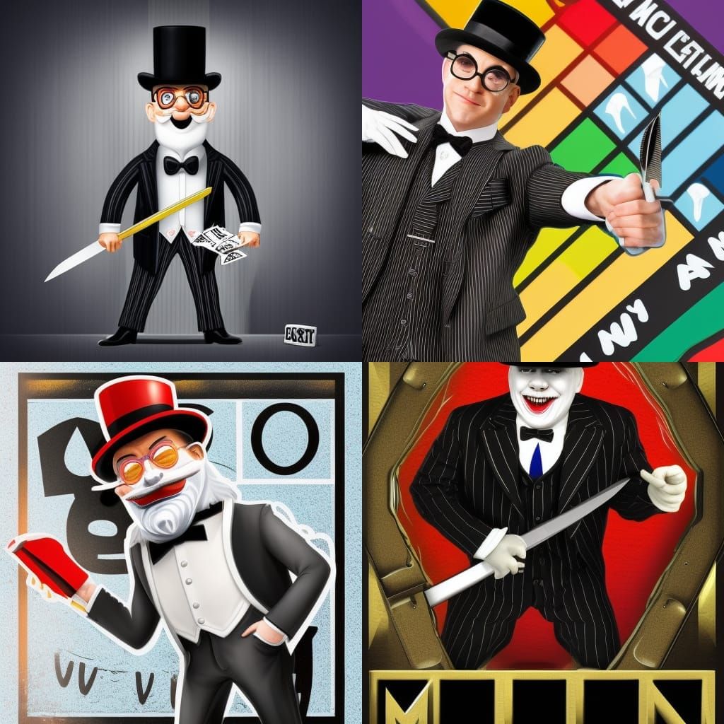 Hyperrealistic Monopoly Man with Switchblade, Splash Art
