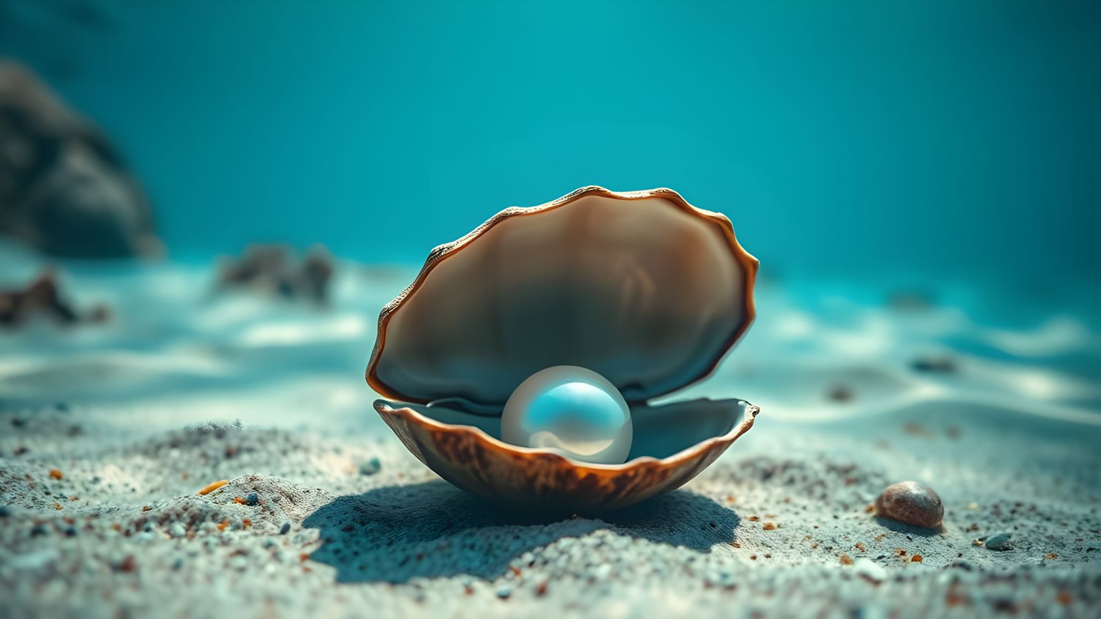 Realistic Underwater Scene with Shimmering Pearl