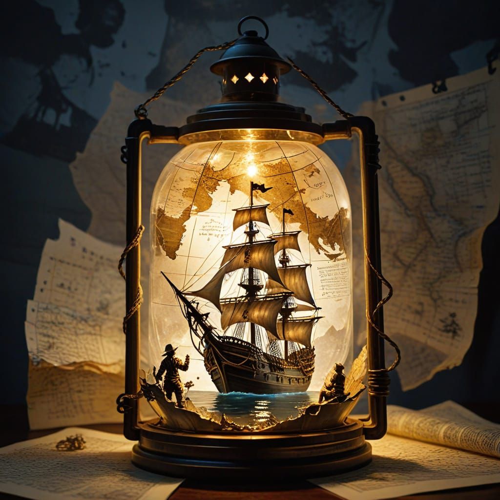 Pirate Treasure Map in Double Exposure Art