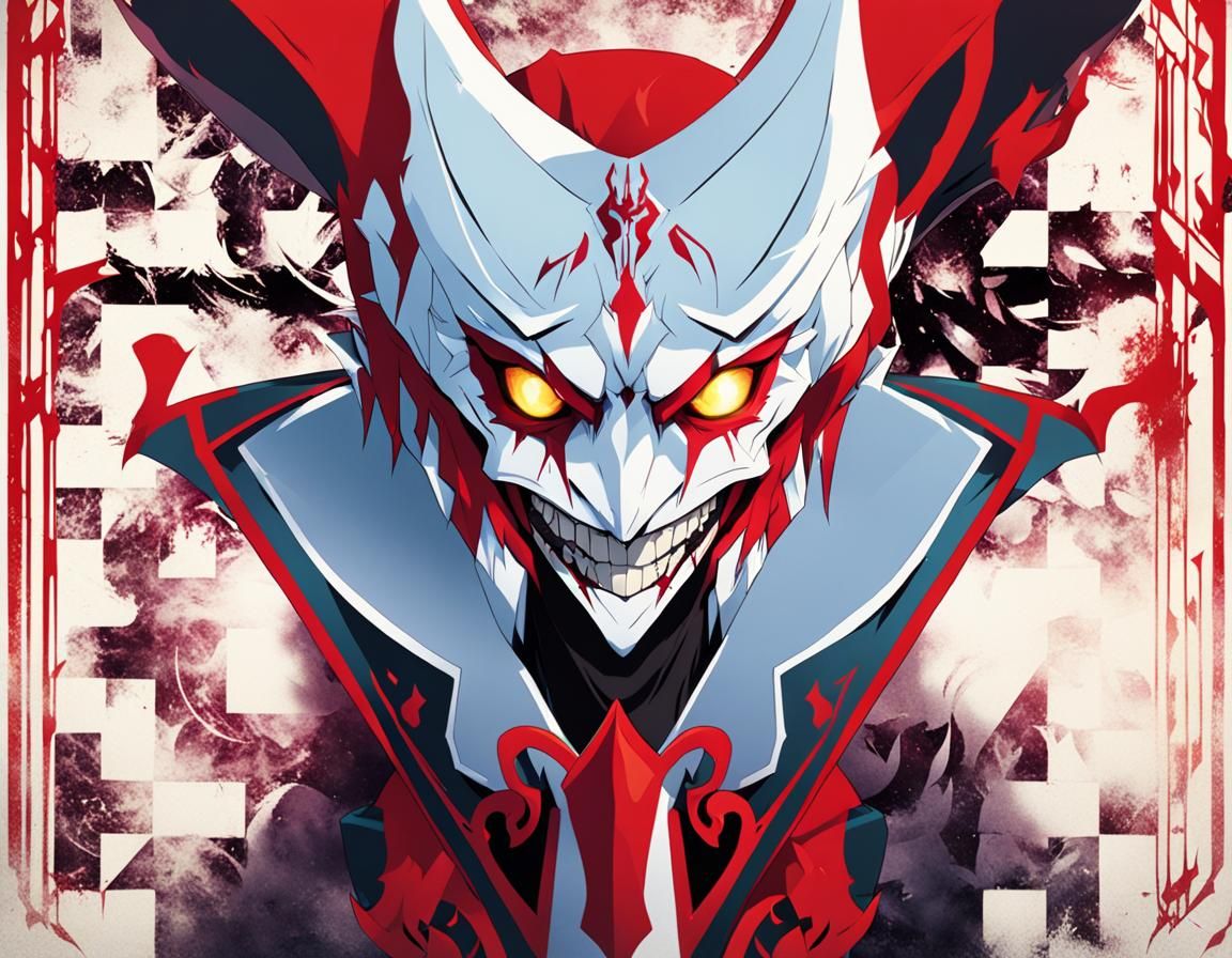 Shaco's Mask and Knives in Anime Key Visual Style