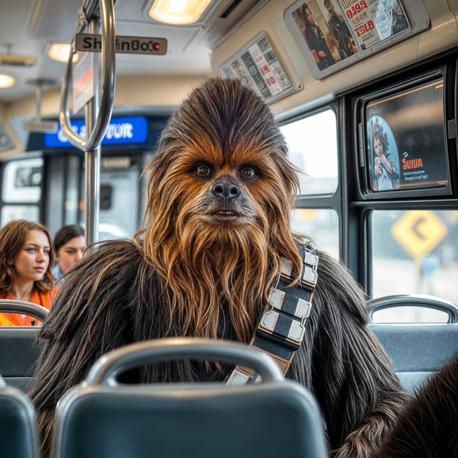 Intergalactic Cosplayer in a Retro Bus