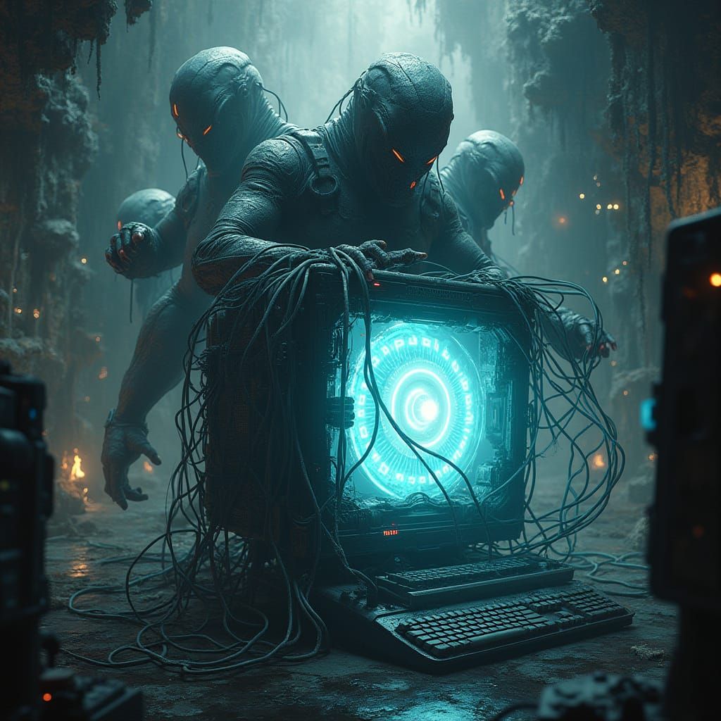 Cyberpunk Giants Emerge from Computer Abyss