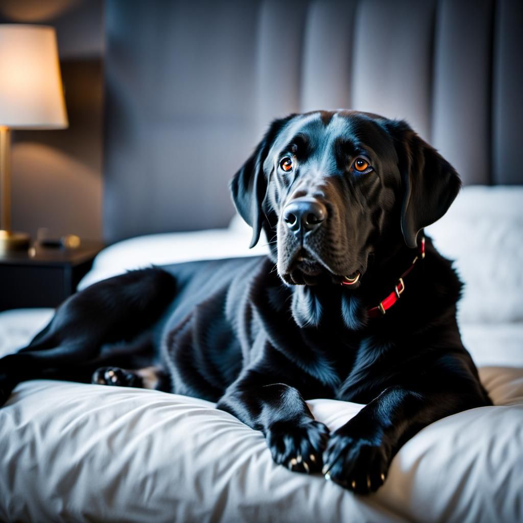 Black Labrador Lounging: Professional Dog Portrait