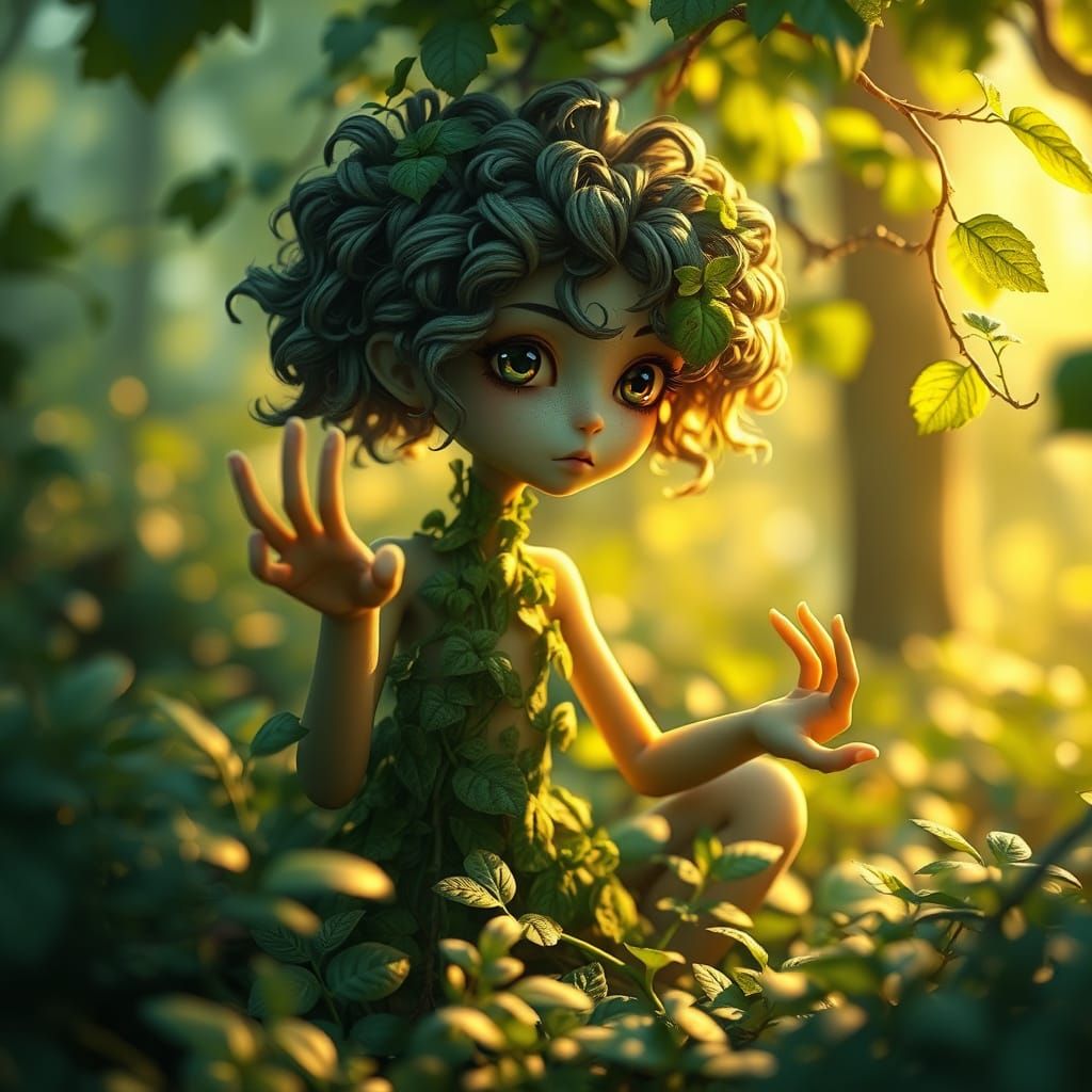 Realistic Anime Ivy Humanoid Emerge from Forest Floor