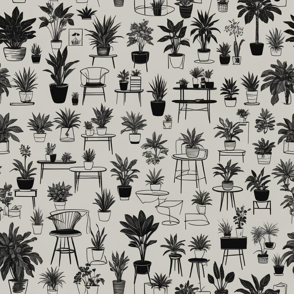 Mid-Century Modern House Plants Line Art Compilation