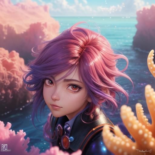 Anime Spider Octopus in Ocean, Pixar Style