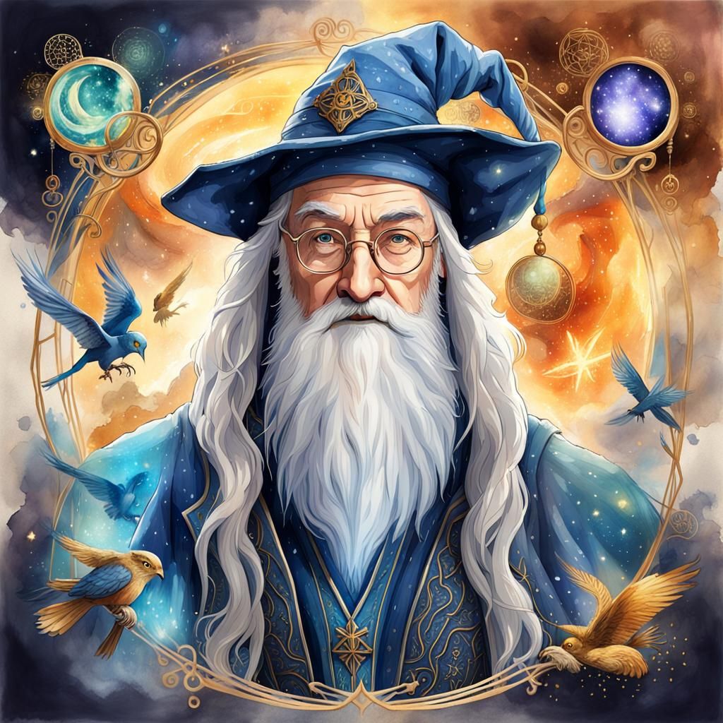 Dumbledore as Agile Airborne Animagus in Watercolor