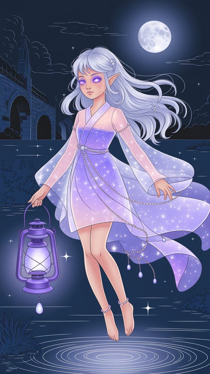 Ethereal Spirit Floats Above Moonlit Lake