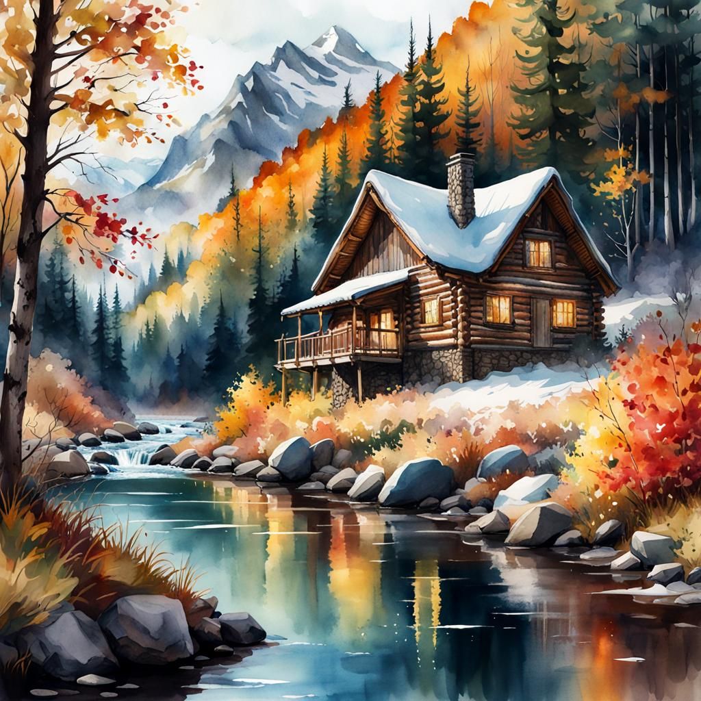 Cozy Autumn Cabin by Mountain River