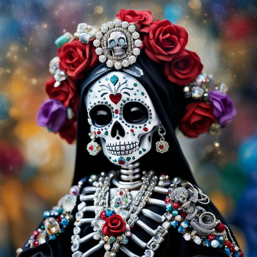 Silver Guadalupe Sugar Skull Betty Boop Oil Painting