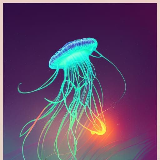 Neon Jellyfish with Bokeh Lights as Digital Art