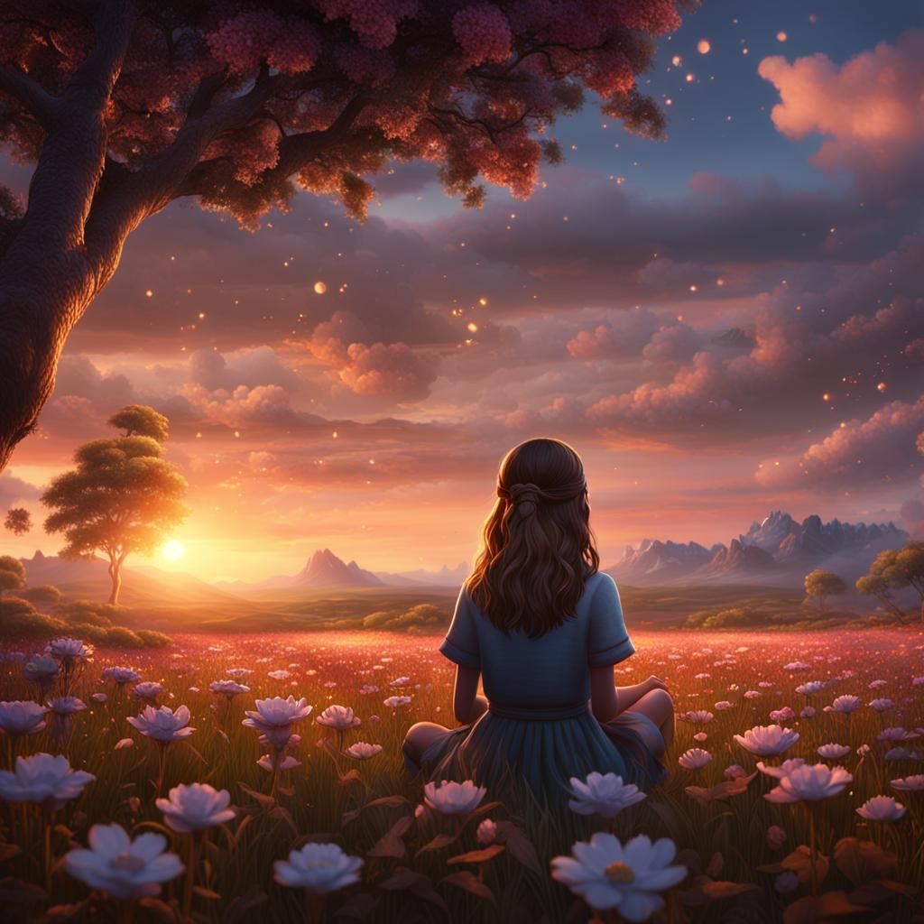 Girl in Field: Fantasy Matte Painting