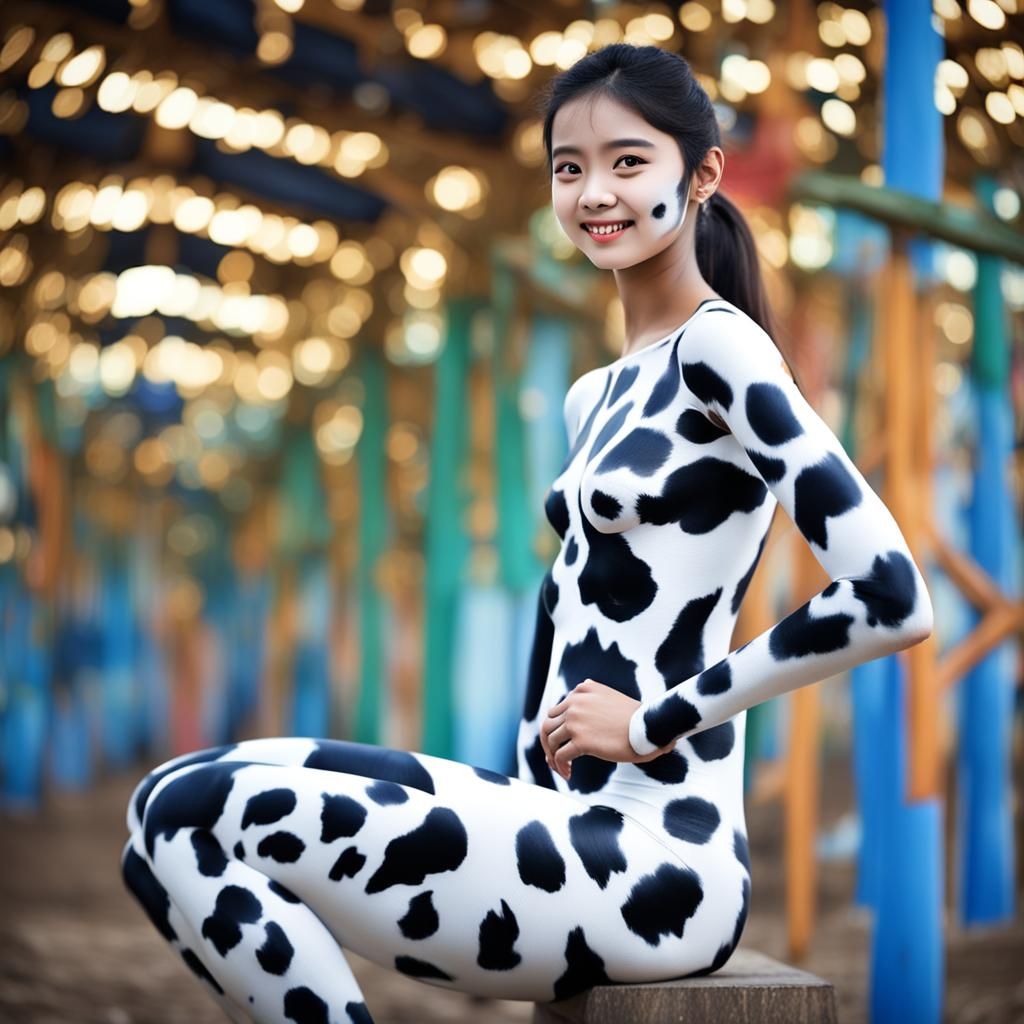 Girl with Cow Body Paint: Sensible Pose
