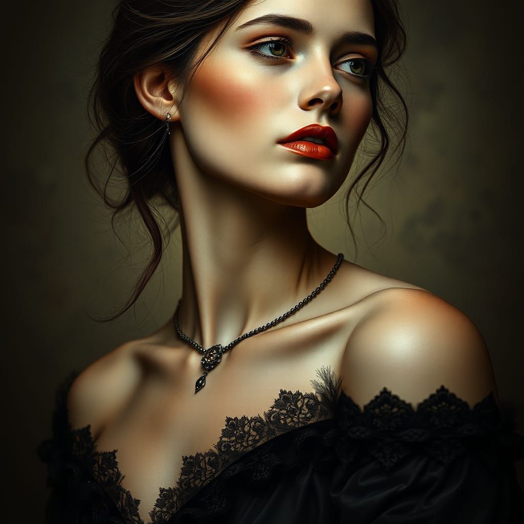 Victorian Gothic Woman Portrait in Klimt Style