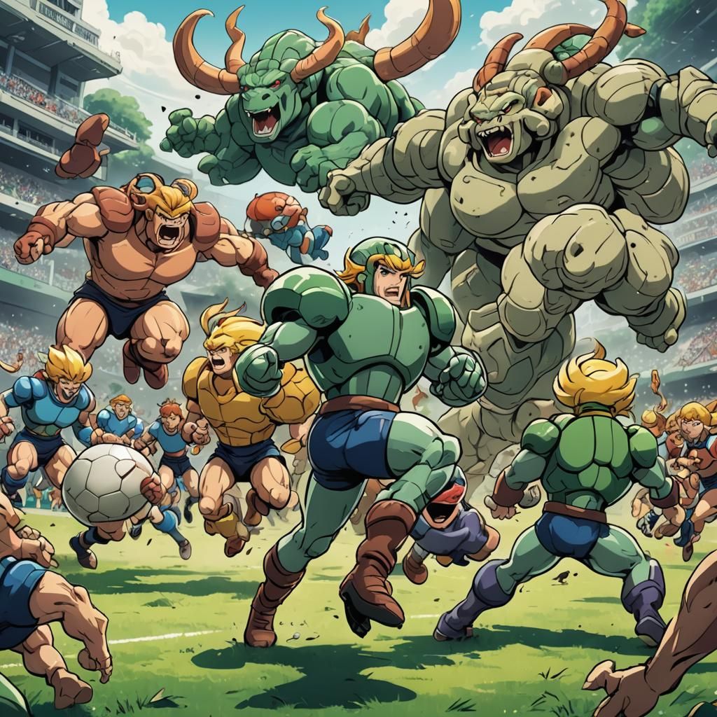 The Herculoids Playing Football in Anime Style