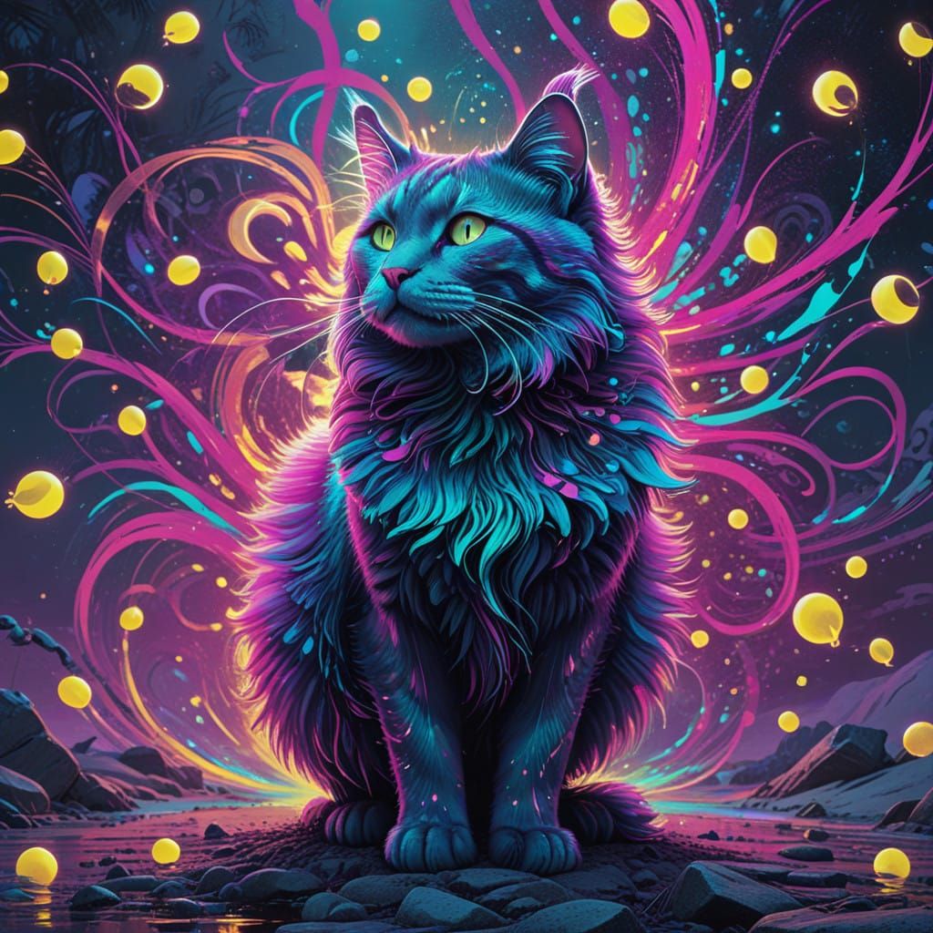 Surreal Feline Form in Iridescent Hues