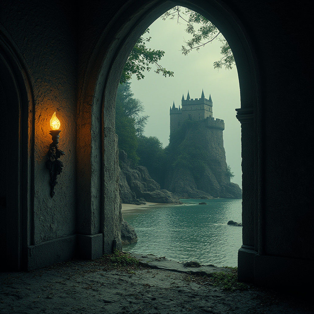 Abandoned Castle Beach on Vintage Postcard