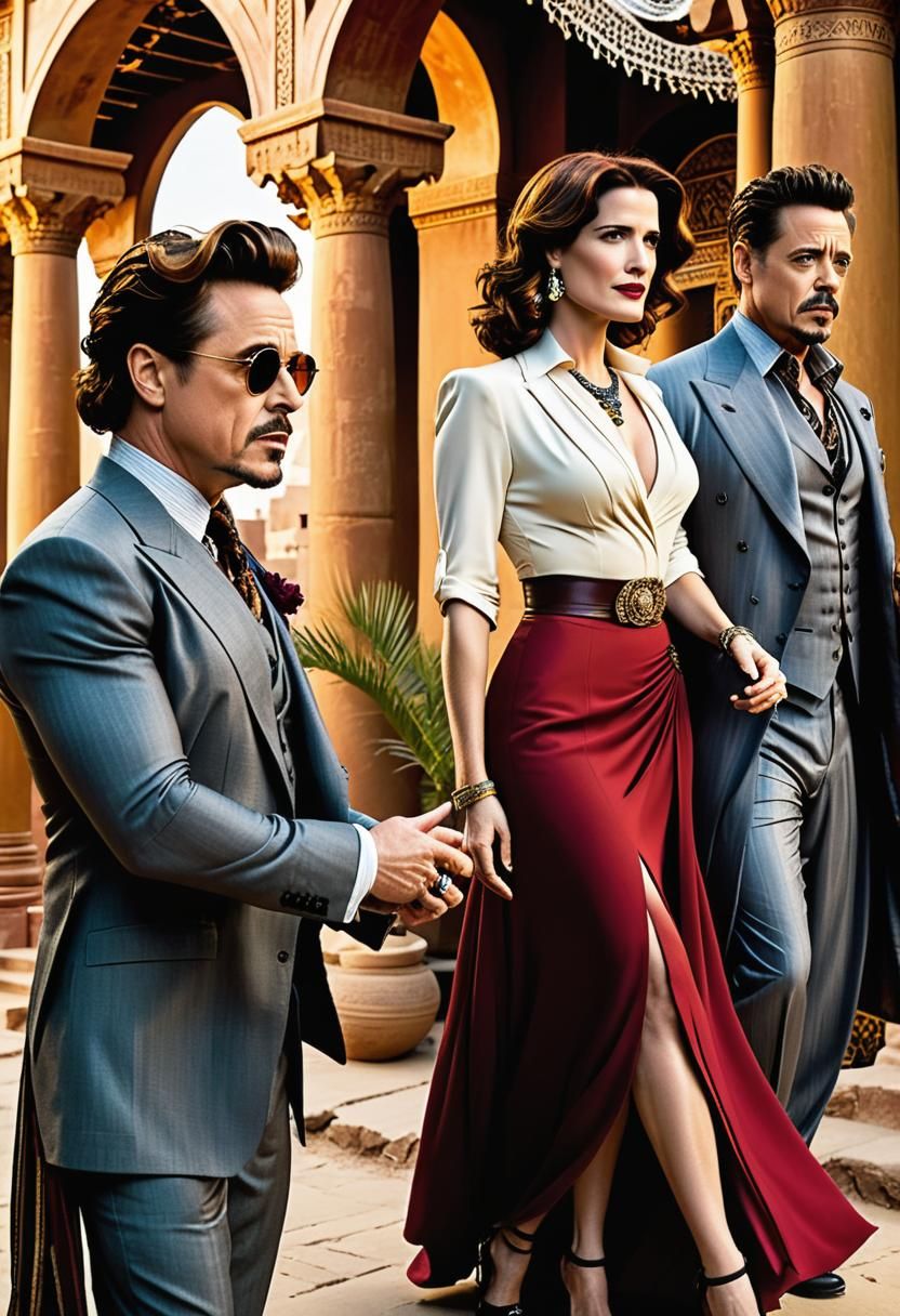 Intrigue Among Temple Columns in Fantasy Art Style