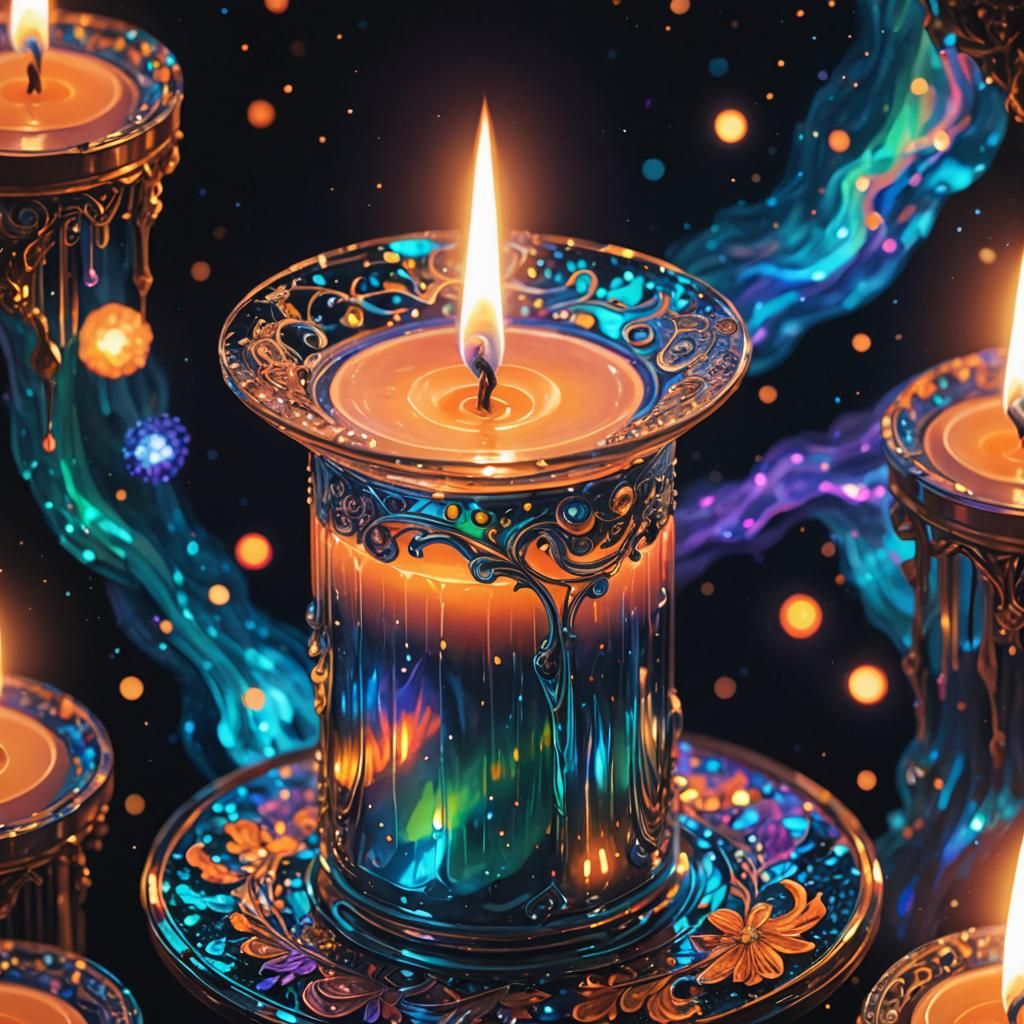 Astral Candle: Holographic Cosmic Illustration