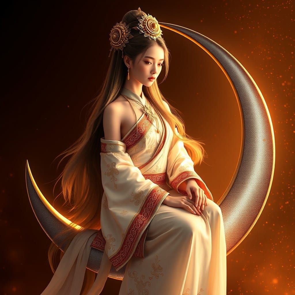Chang'e on Crescent Moon in Dot Technique