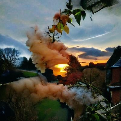 Autumnal Sunset with Smoke Clouds
