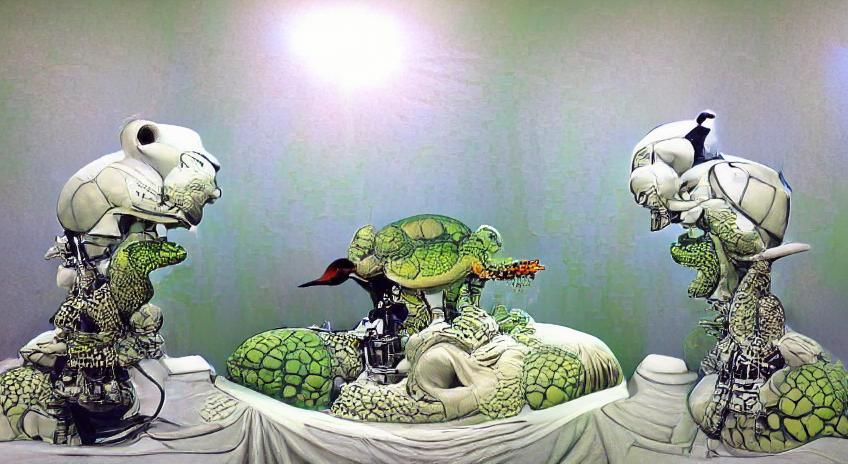 Robot Sings Love Song to Turtle: 3D Artwork