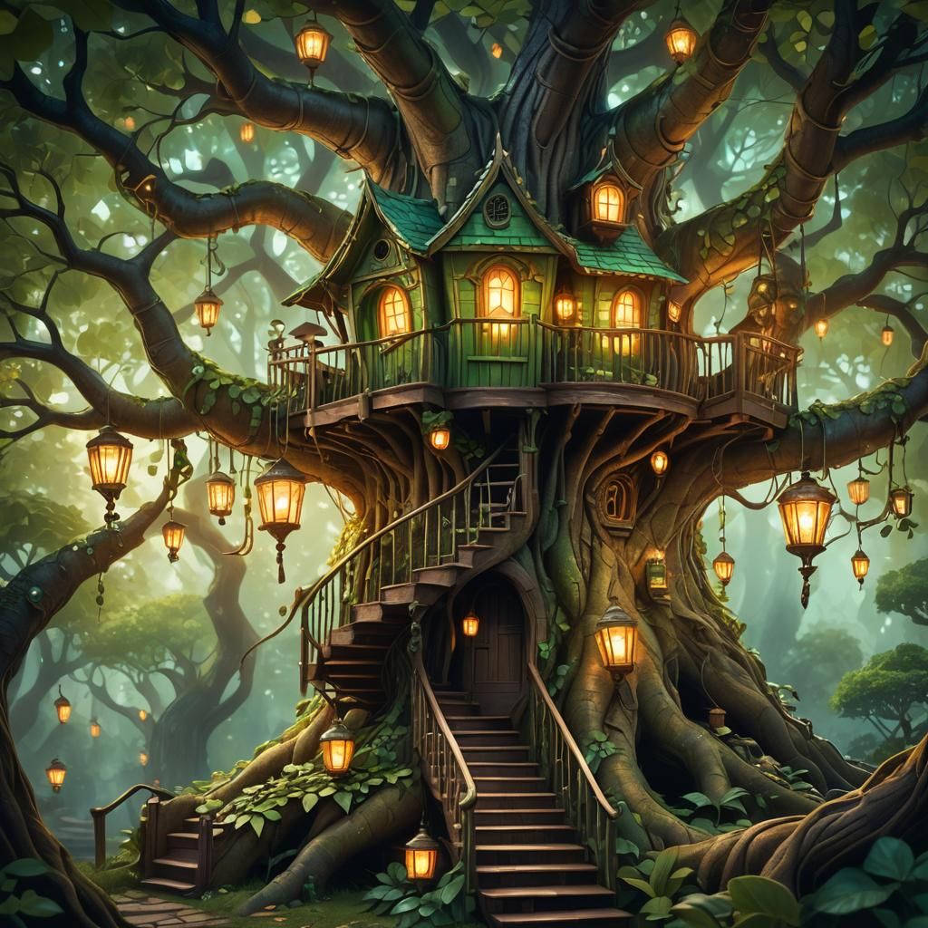 Fantasy Treehouse Concept Art in Nature