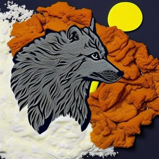 Abstract Dire Wolf with Food Still Life