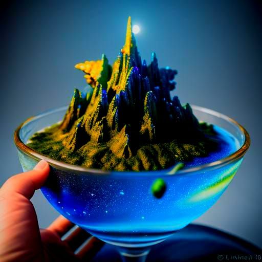 Spaceship Approaches Kakataz in Alcohol Ink Style