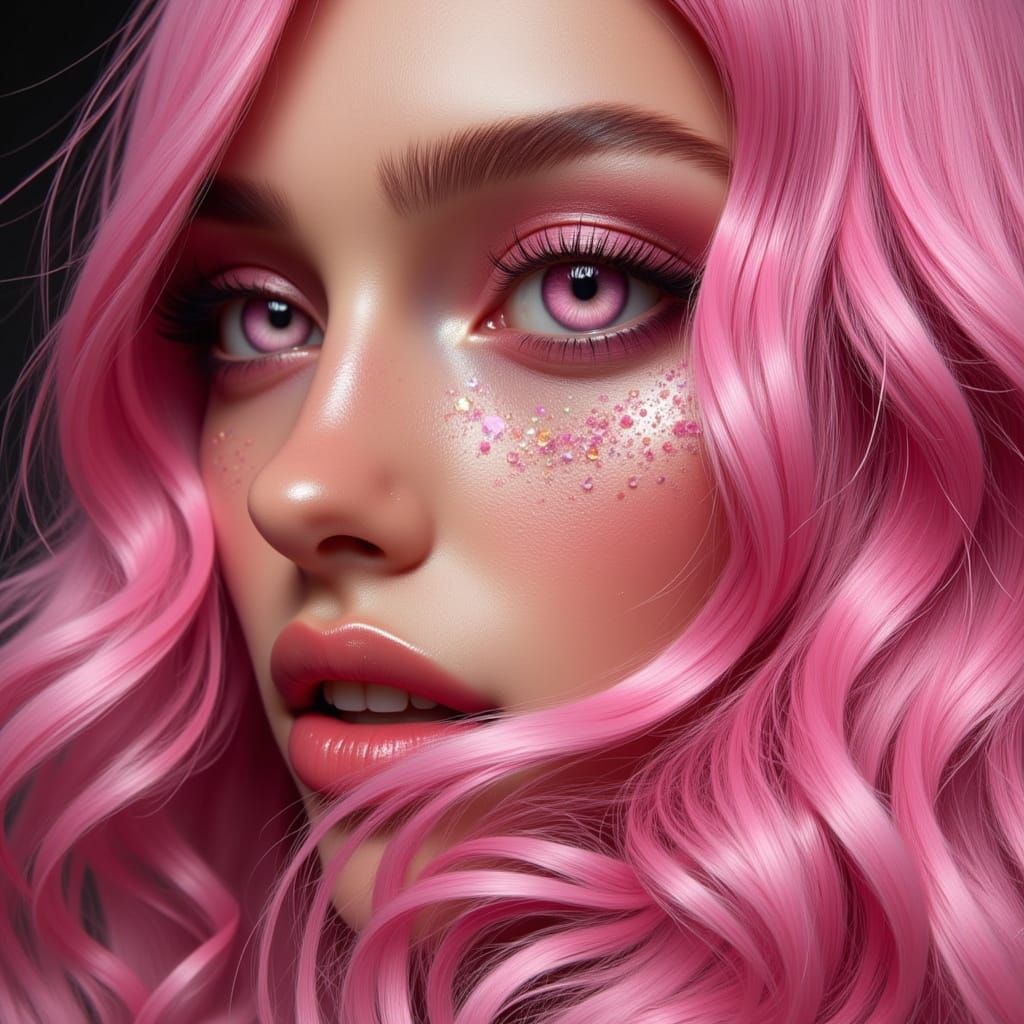 Gorgeous Fantasy Woman with Pink Hair in Anime Style
