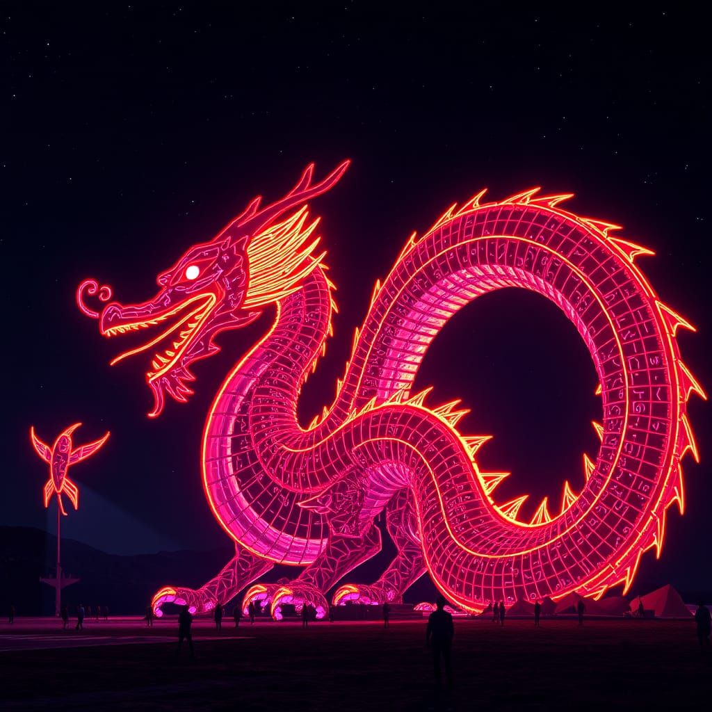 Futuristic Neon Dragon Sculpture in Cyberpunk Style