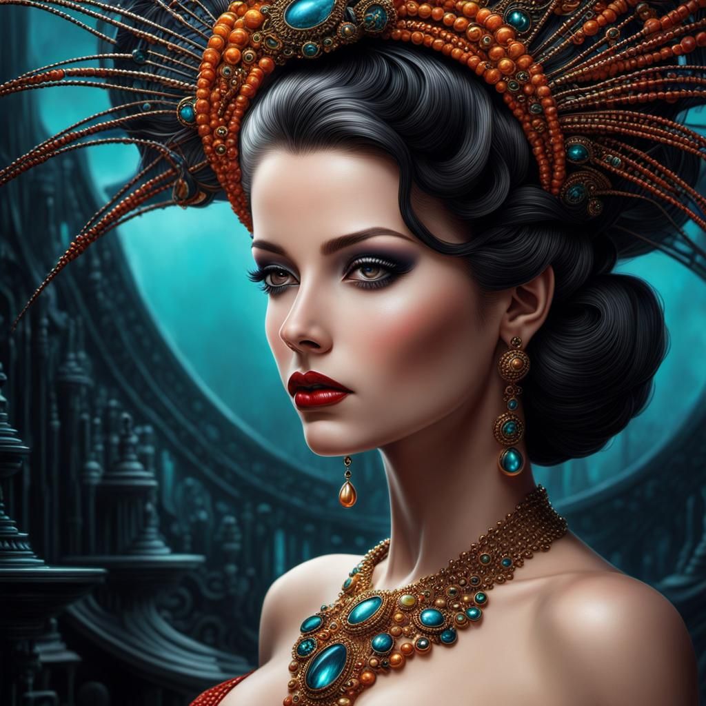 Elegant 1950s Woman Portrait in Vibrant Colors