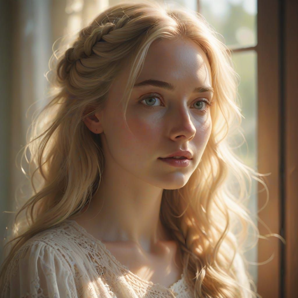 Blonde Girl in Soft Focus Dreamlike Scene