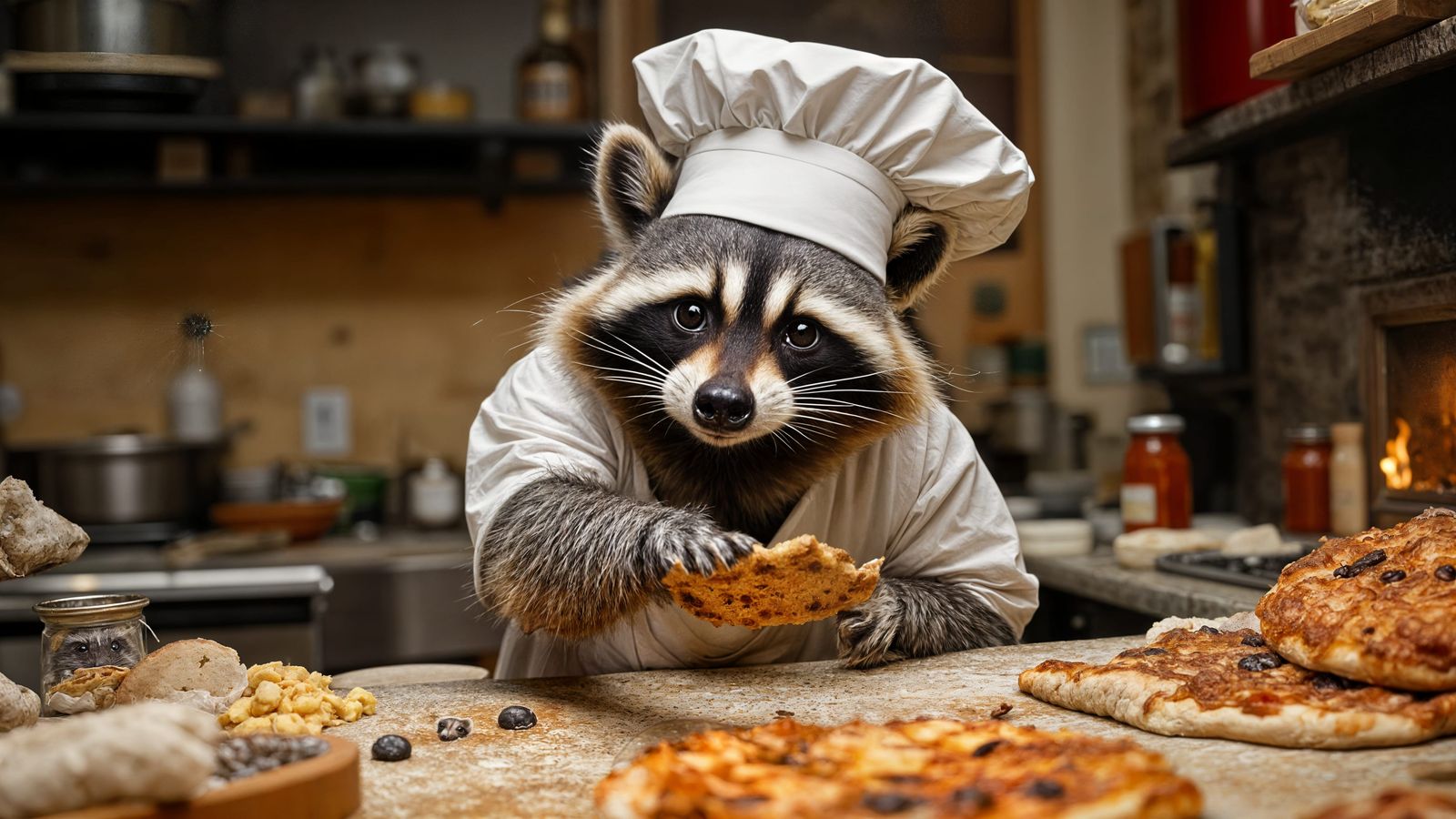 Stressed Raccoon Baker Making Pizza