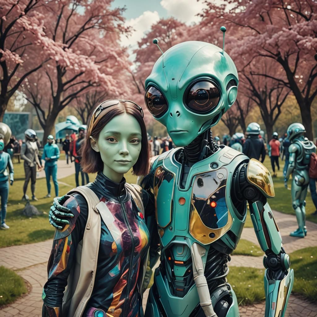 Happy Couple's Selfie with Alien Photobomb