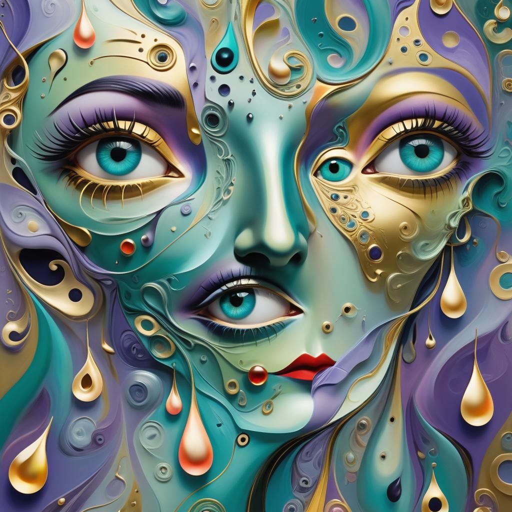 Surreal Figures Interact with Musical Notes in Dreamlike Sce...