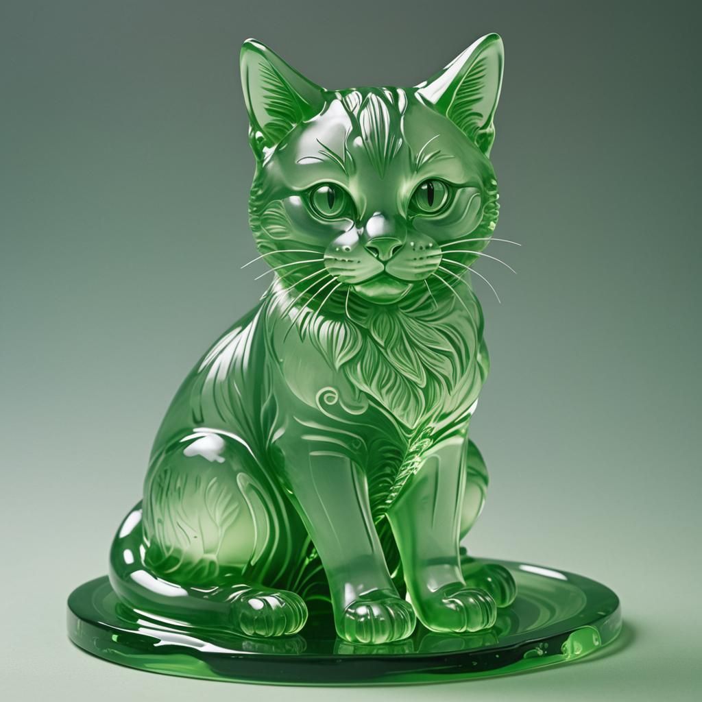 Green Jello Cat Statue: A Translucent Fantasy