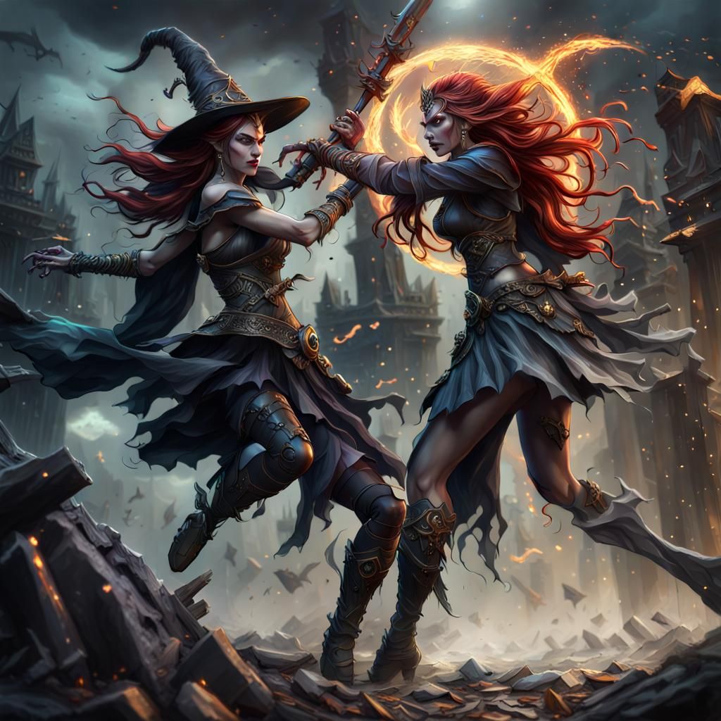 Epic Battle Between Witch and Goddess in Digital Art