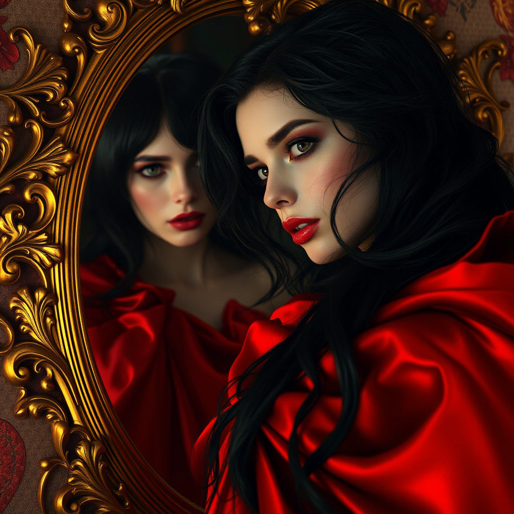 Woman in Crimson Gown: Baroque Art Nouveau Portrait