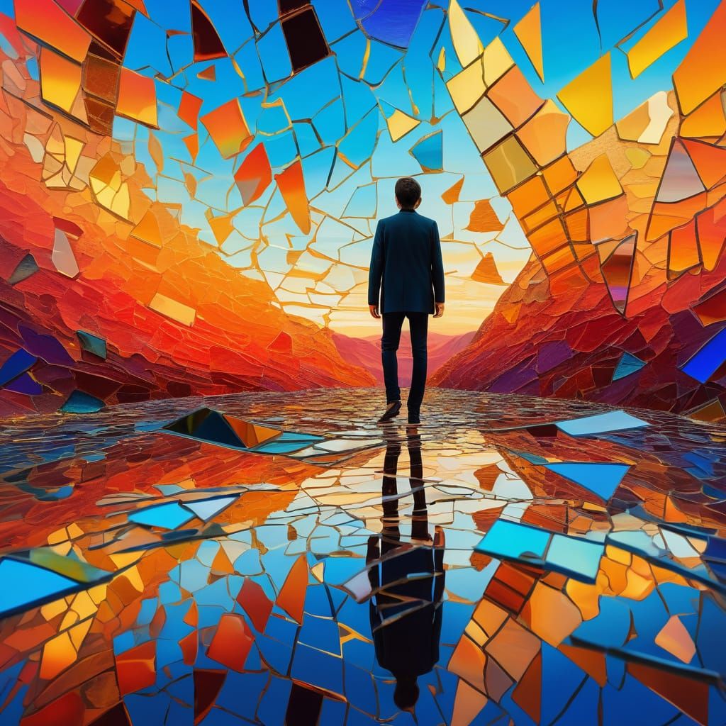 Fragmented Surreal World in Vibrant Oil Painting
