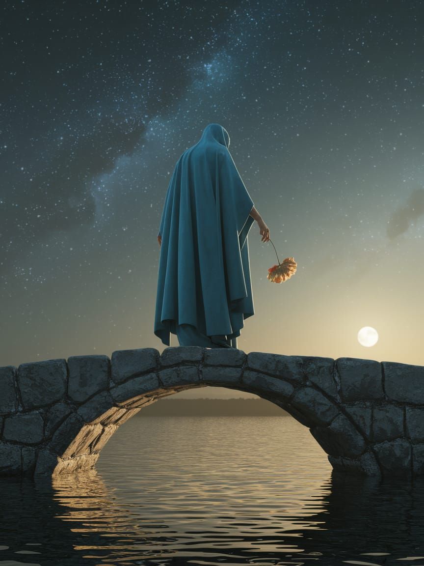 Contemplative Figure Under Starlit Sky