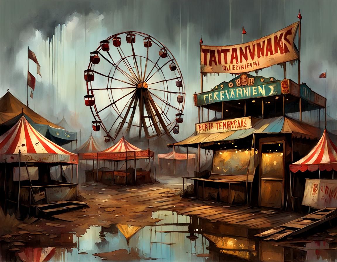 Dilapidated Carnival Boardwalk in Dark Fantasy Style