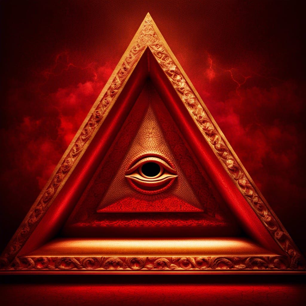 Illuminati Triangle in Red and Beige Light: Hyperrealistic H...