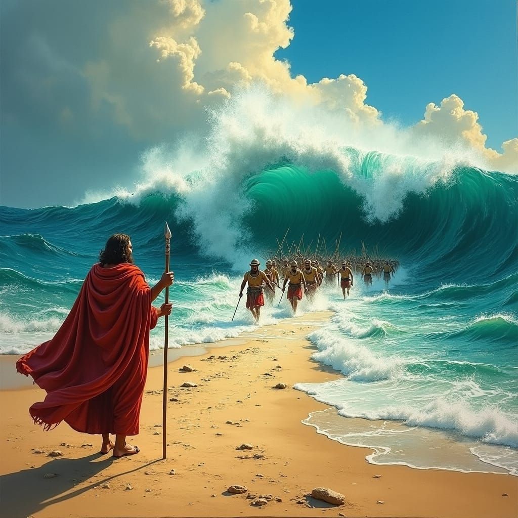 Moses Parting the Red Sea in Impressionist Style