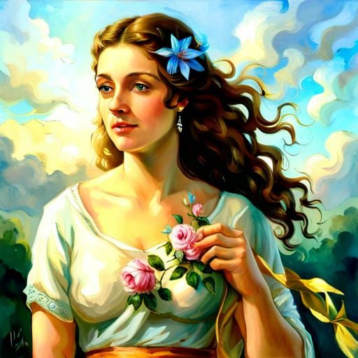 Ethereal Angel in Celestial Clouds, Fantasy Art