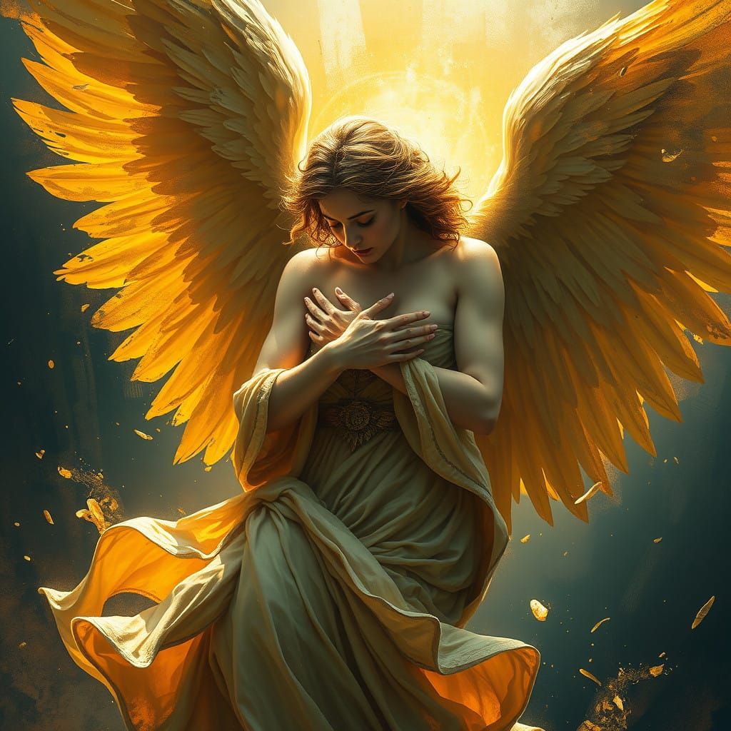 Majestic Fallen Angel in Golden Aura