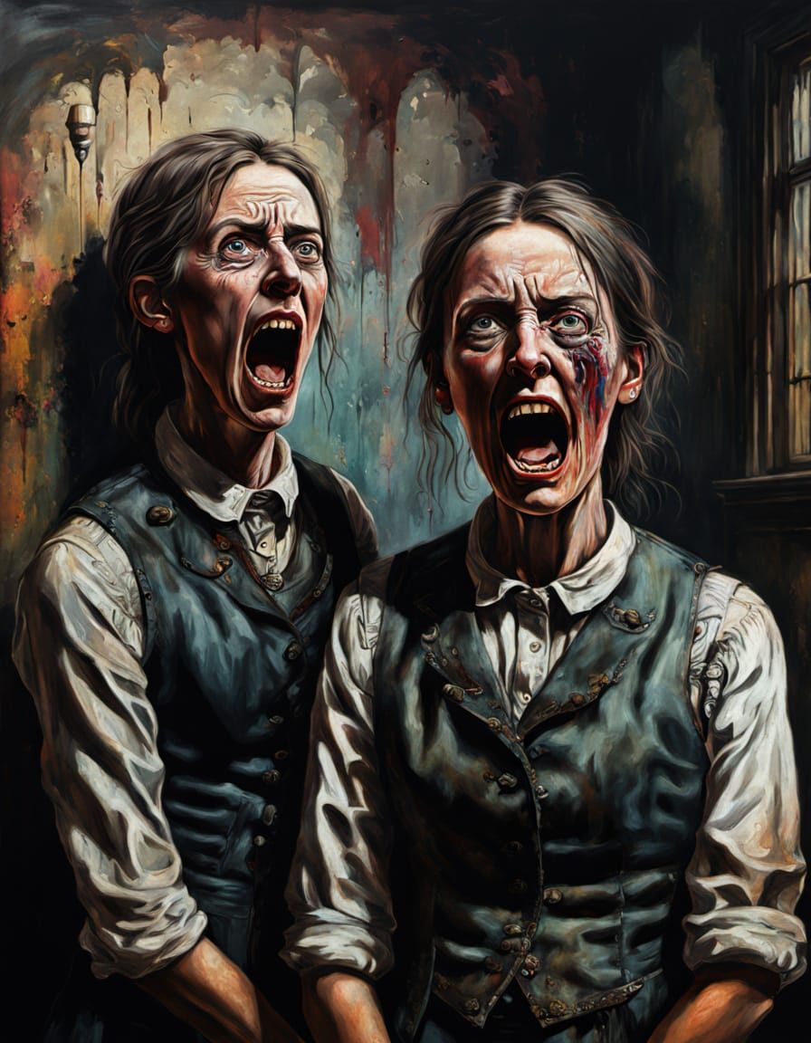 Gaunt Woman Screaming in Asylum, American Gothic Style