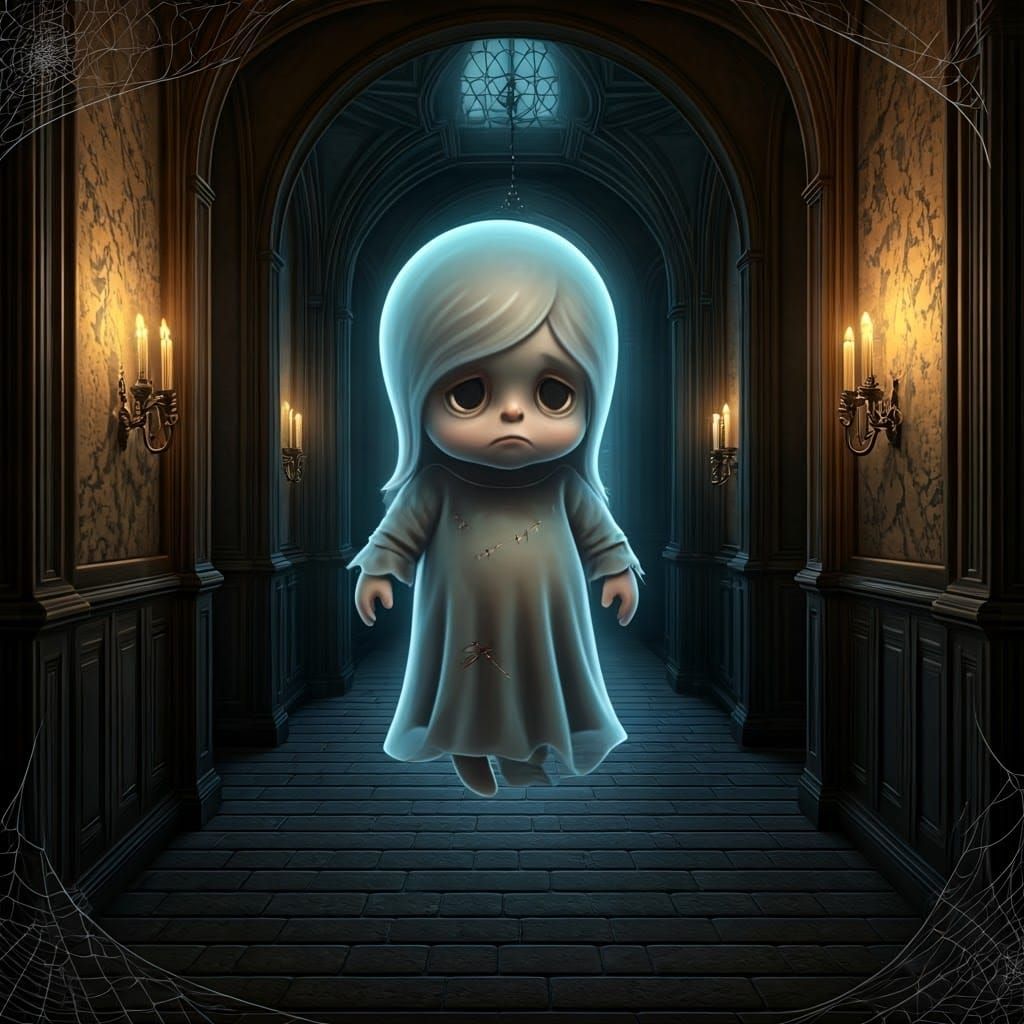 Ethereal Ghost in Haunted Mansion, Dark Fantasy Art