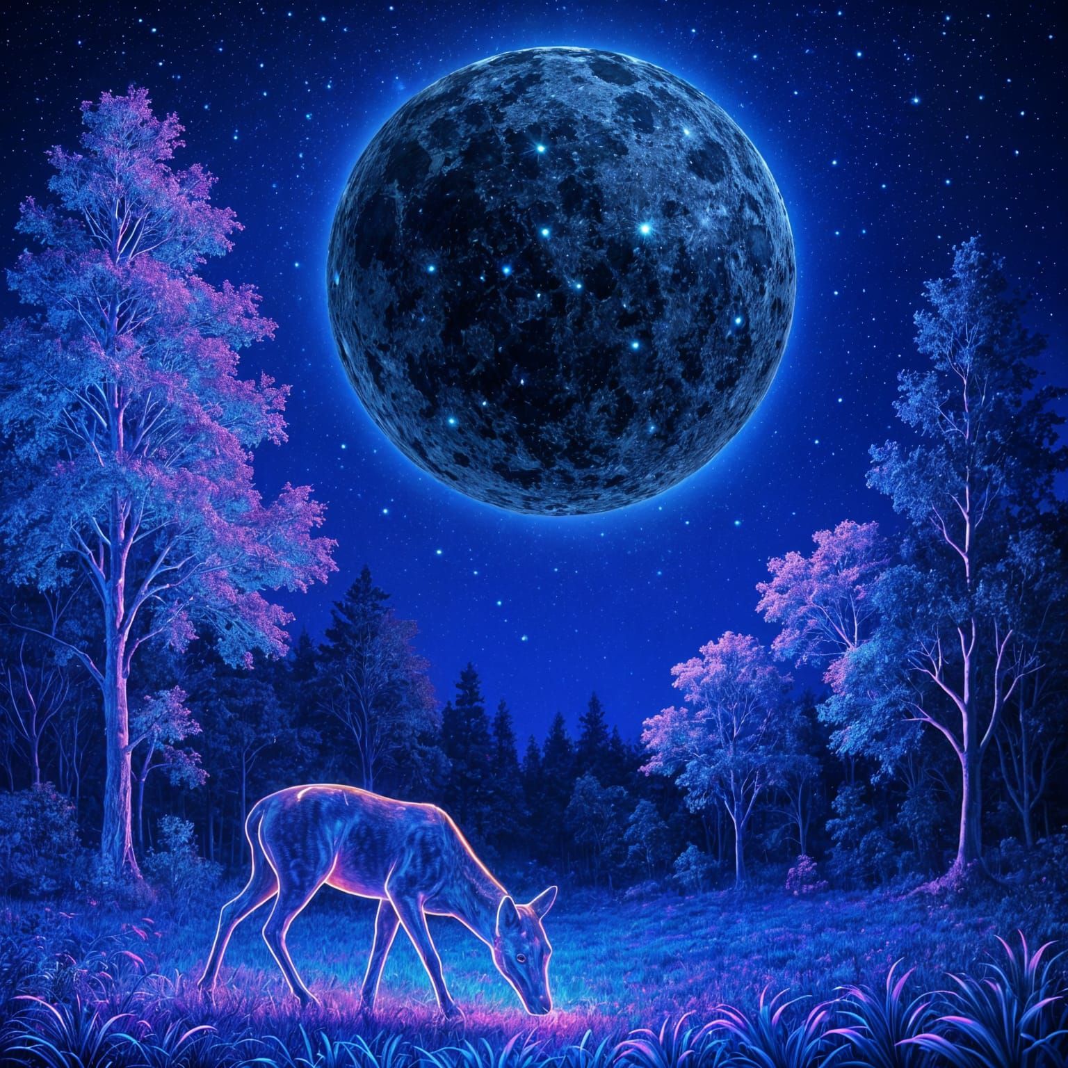 Coal Moon Blacklight Landscape in Neon Dayglo