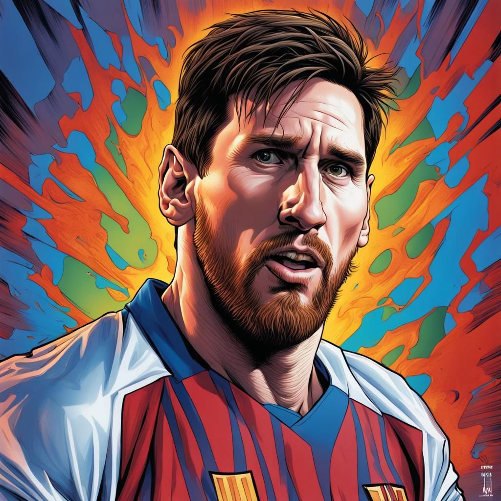 Messi Comic Book Cover in Hyperrealistic Style